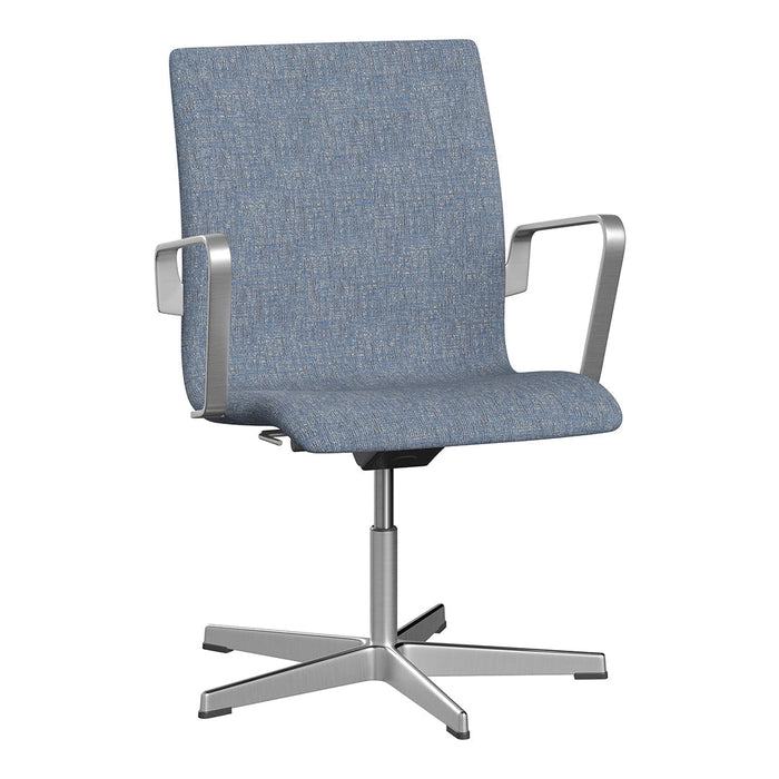 Light blue textured upholstery with a sleek silver metal base, offering a modern, professional look.