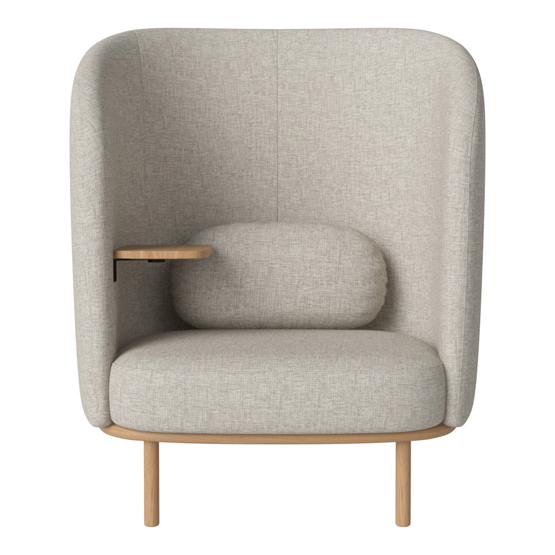 Cozy beige high-back chair with a smooth fabric texture and natural wood accents. Perfect for modern interiors.