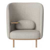 Cozy beige high-back chair with a smooth fabric texture and natural wood accents. Perfect for modern interiors.
