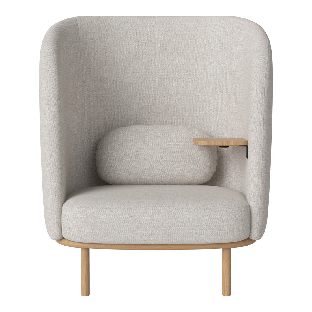 Light grey upholstered accent chair with smooth, minimalist design and natural wood legs, perfect for modern decor.