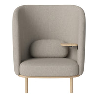 Light gray upholstered chair with a minimalist design and smooth wooden legs, featuring a subtle curved pattern.
