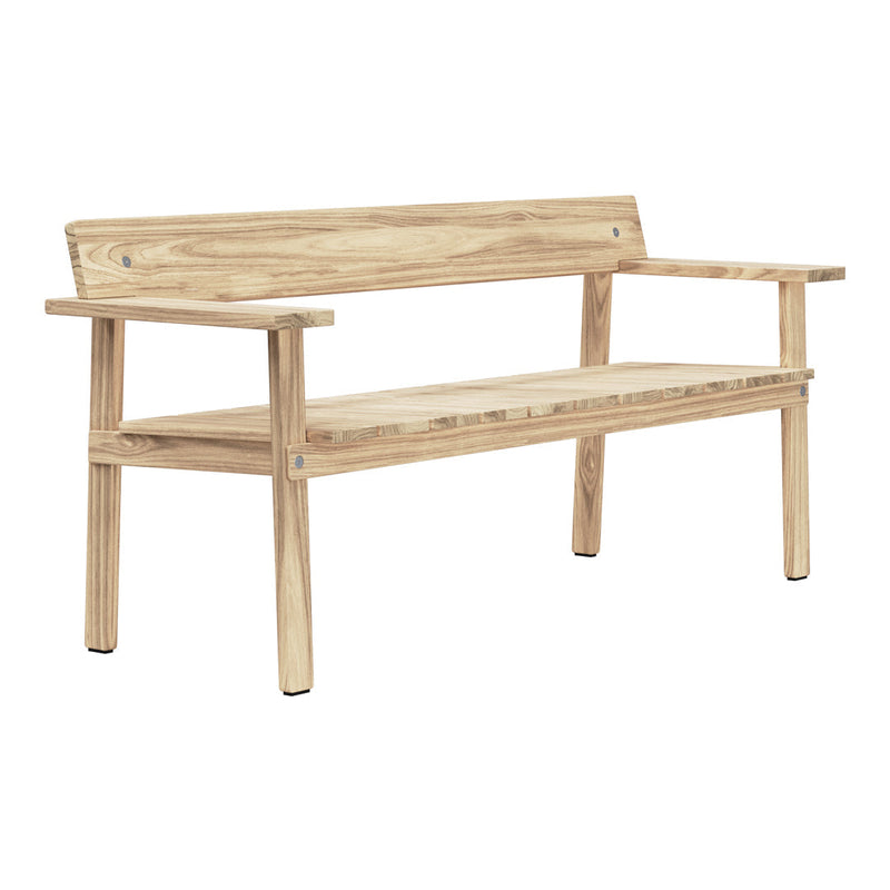 Natural wooden bench in light oak finish with a simple, clean design and smooth, unadorned surfaces.