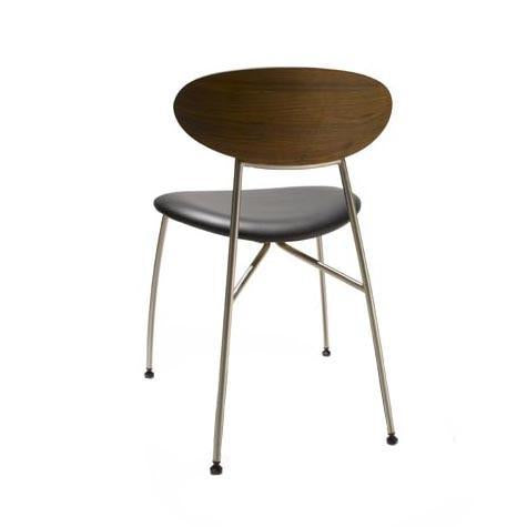 Modern chair featuring a dark wood backrest and sleek gray seat with silver metal legs. Perfect blend of style and comfort.