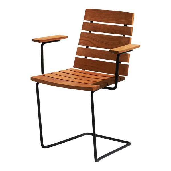 Wooden slat design in warm brown tones with a sleek black metal frame for a modern look. Perfect for outdoor spaces.
