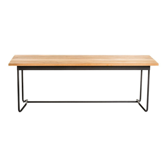 Light wood tabletop with natural grains, complemented by a sleek black metal frame. Modern and minimalist design.
