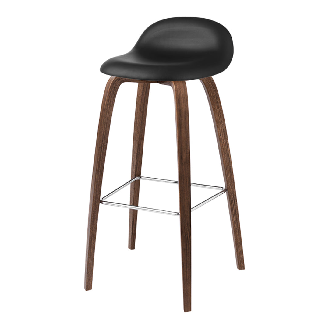 Gubi 3D Bar Stool - Wood Base - Wood Shell - Front Upholstered