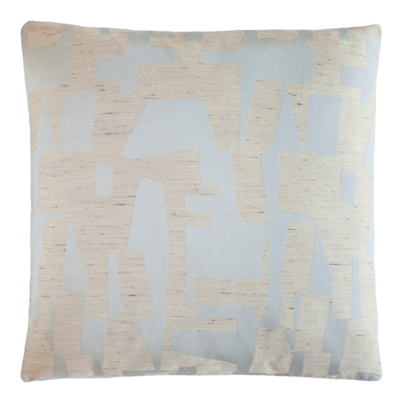 Light blue pillow featuring abstract cream and beige geometric patterns for modern home decor.