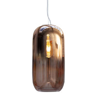 "Stylish amber glass pendant light with a smooth, modern silhouette and subtle reflections."