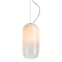 Translucent white gradient pendant lamp with a smooth oval shape and soft, warm light. Perfect for modern decor.