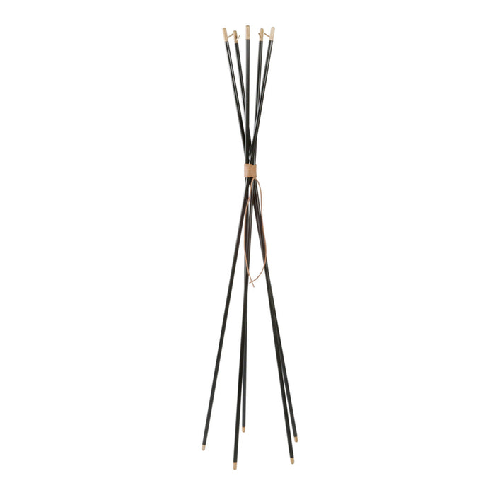Black and natural wood teepee structure with a sleek, minimalist design. Perfect for home decor and play areas.