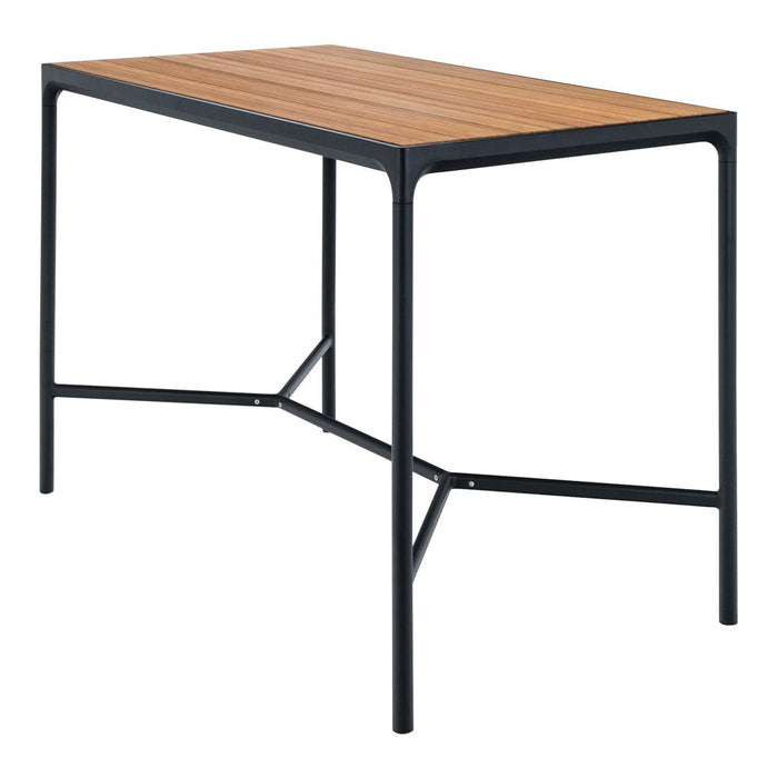 Wooden top with a natural finish and a sleek black metal frame, perfect for modern decor.