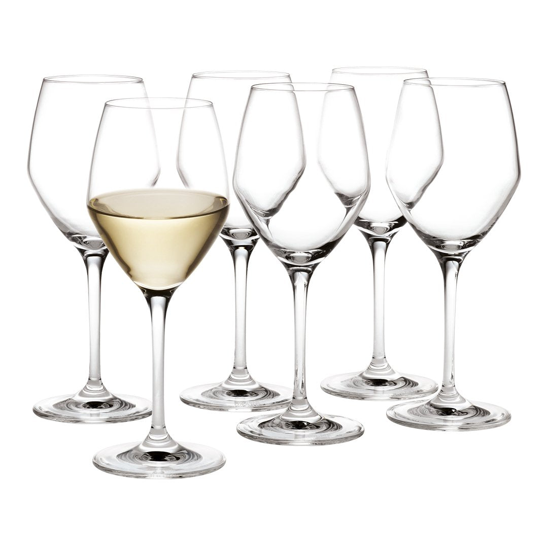Enigma Collection White Wine Glasses - Set Of 6 Cut Crystal Stem Glasses | Elegant Dishwasher Safe