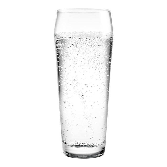 Clear glass filled with sparkling water, showcasing bubbles and a sleek, modern design. Ideal for refreshing drinks.