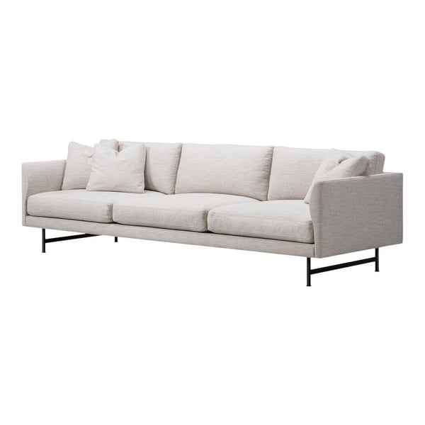 Light gray modern sofa with clean lines and soft texture, featuring a minimalist design and black metal legs.