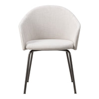 Light beige textured upholstery chair with sleek black metal legs. Modern design for stylish interiors.