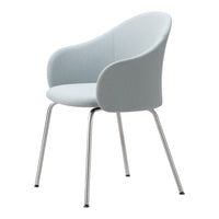 Light blue upholstered chair with a smooth texture and stainless steel legs, featuring a modern, minimalist design.