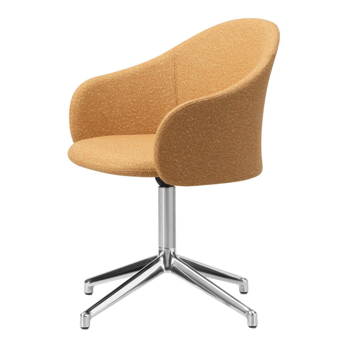 Orange textured fabric chair with a sleek chrome base, adding a modern touch to any space.