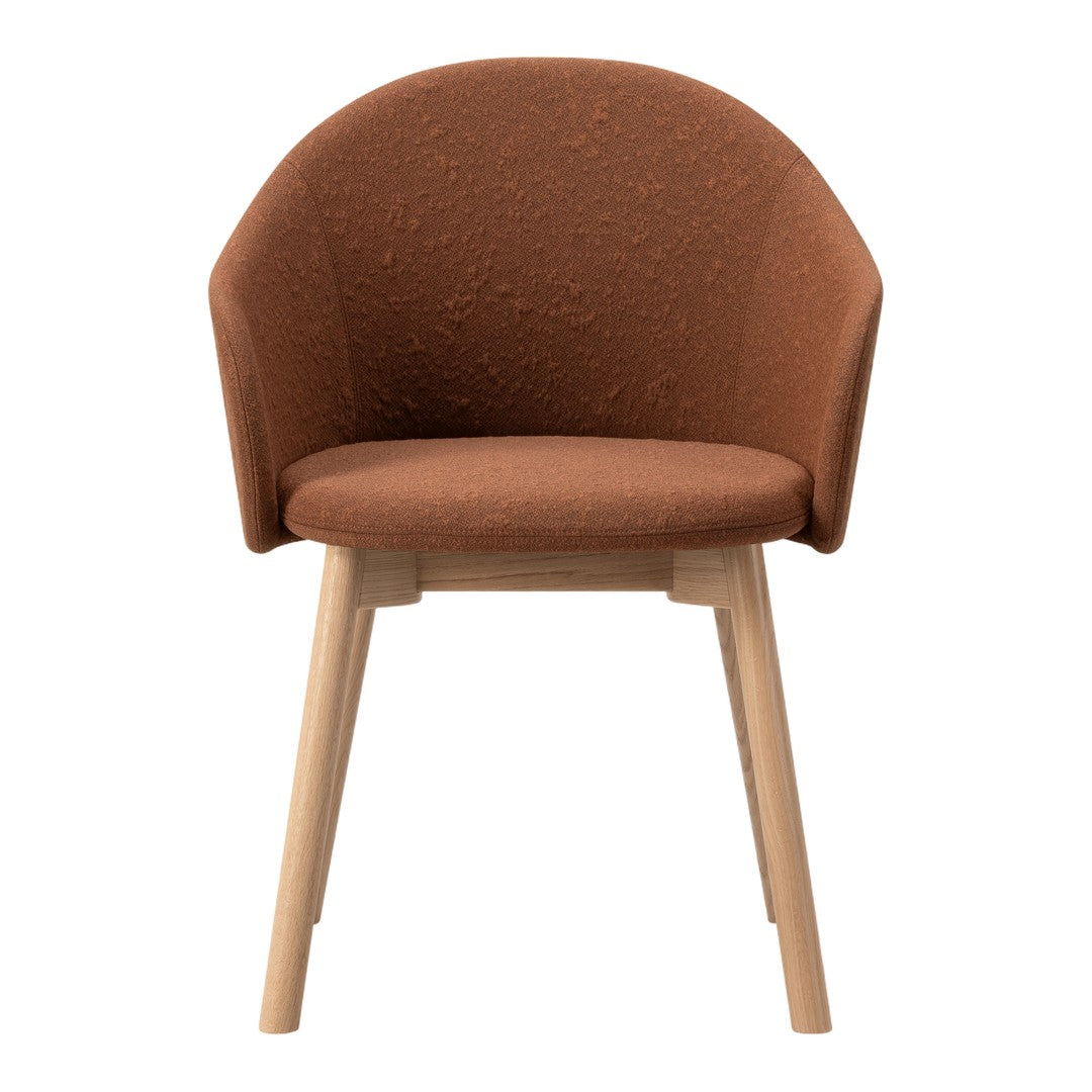 Stylish brown upholstered chair with textured fabric and natural wood legs, perfect for modern interiors.