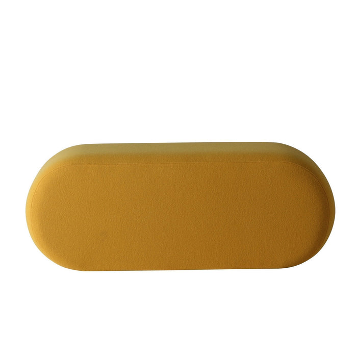 Solid yellow oval cushion with a soft texture, perfect for adding a pop of color to any space.
