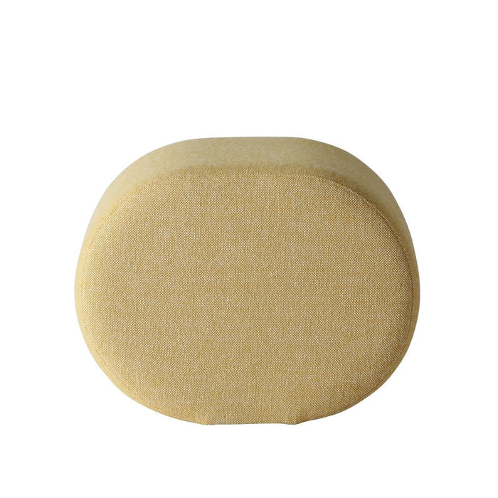 Soft yellow fabric ottoman with a smooth, minimalist pattern, perfect for modern decor.
