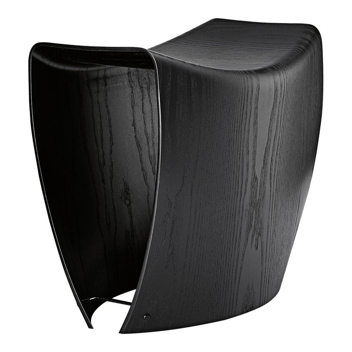 Sleek black wooden stool with a smooth finish and subtle grain pattern, perfect for modern decor.