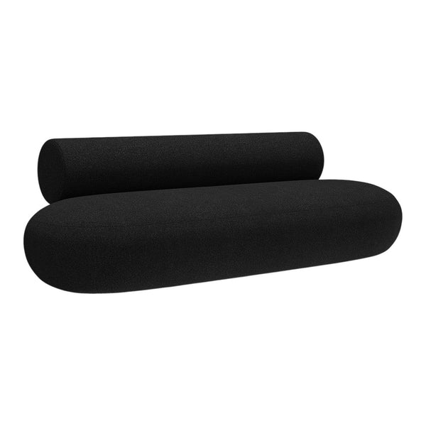 Black modular sofa with sleek, rounded edges and a smooth, textured fabric finish. Modern and minimalist design.