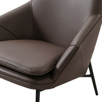Brown leather armchair with smooth texture and sleek, modern design. Black metal frame adds a contemporary touch.