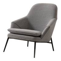 Stylish gray fabric armchair with smooth lines and black metal legs, perfect for modern home decor.