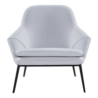 Light gray upholstered chair with smooth, minimalist design and black metal legs. Ideal for modern interiors.