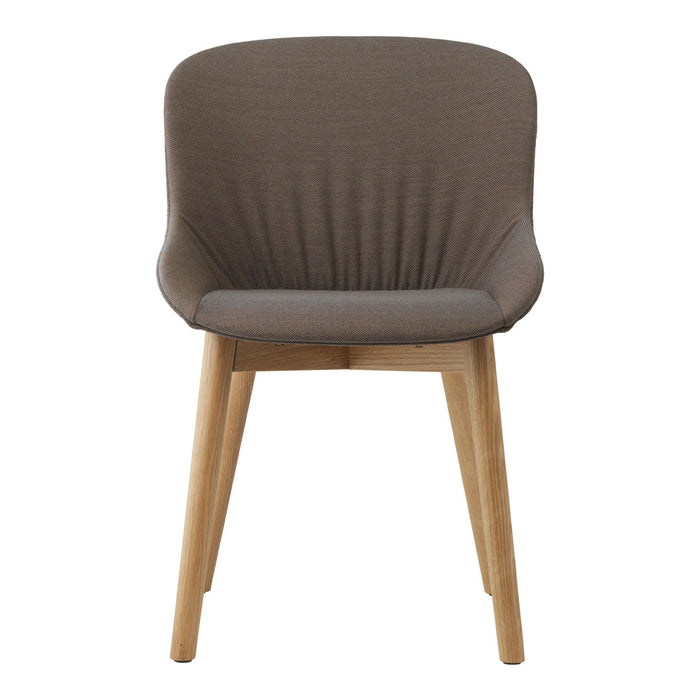 Modern brown upholstered chair with ribbed texture and natural wood legs, perfect for stylish home decor.