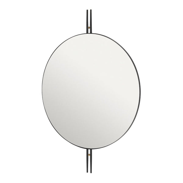 Sleek oval mirror with a black frame and minimalistic design, perfect for contemporary decor.