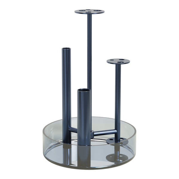 Stylish metal holder in sleek silver with a modern clear base and geometric design, perfect for organizing items.