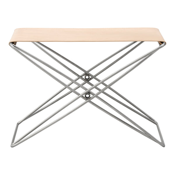 Minimalist beige top with sleek silver metal frame, featuring a modern crisscross design. Perfect for contemporary decor.