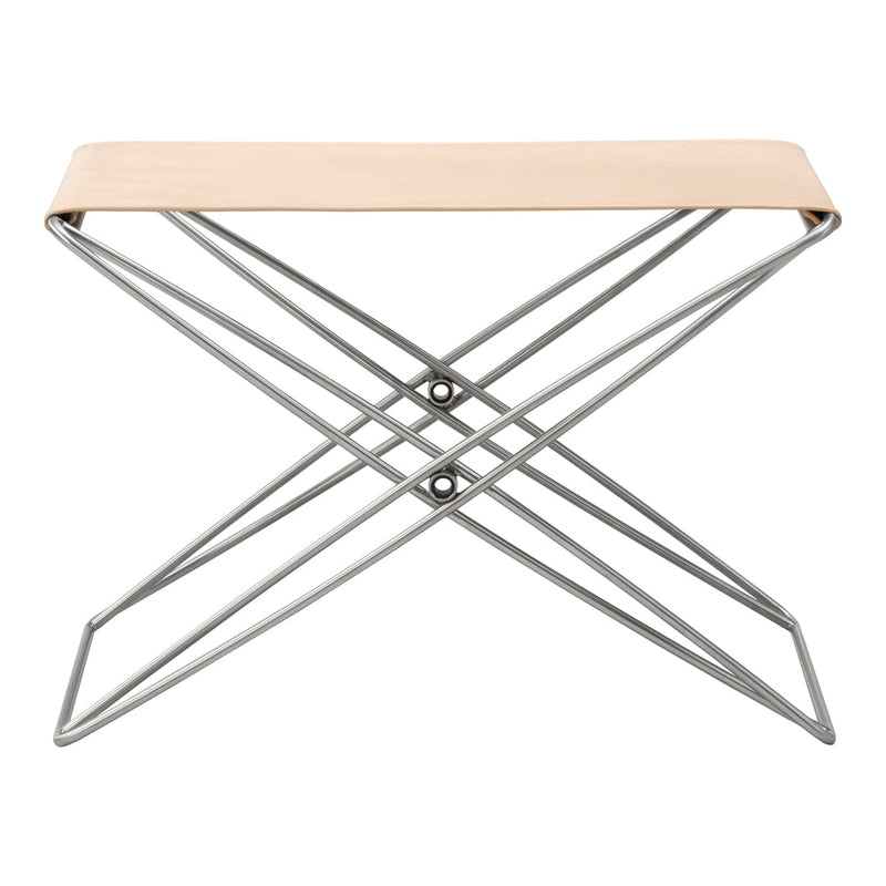 Minimalist beige top with sleek silver metal frame, featuring a modern crisscross design. Perfect for contemporary decor.