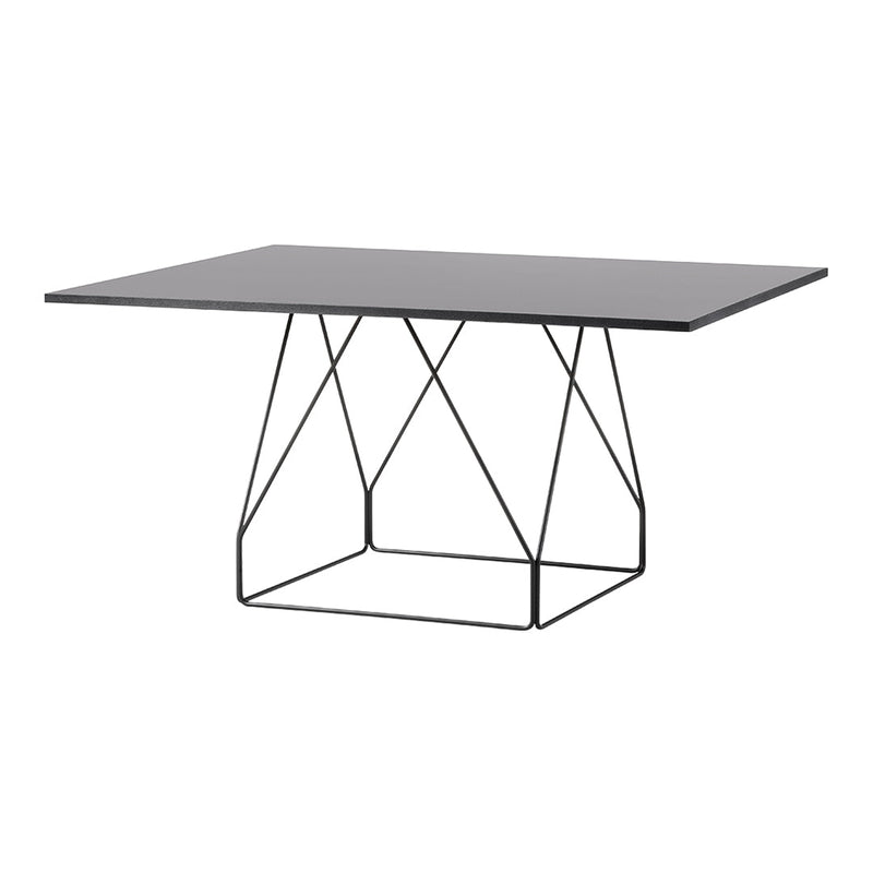 Modern black rectangular table with a sleek wireframe base, featuring a minimalist design for contemporary spaces.