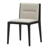 Modern chair featuring a sleek black frame and a soft cream leather seat and backrest for a minimalist touch.