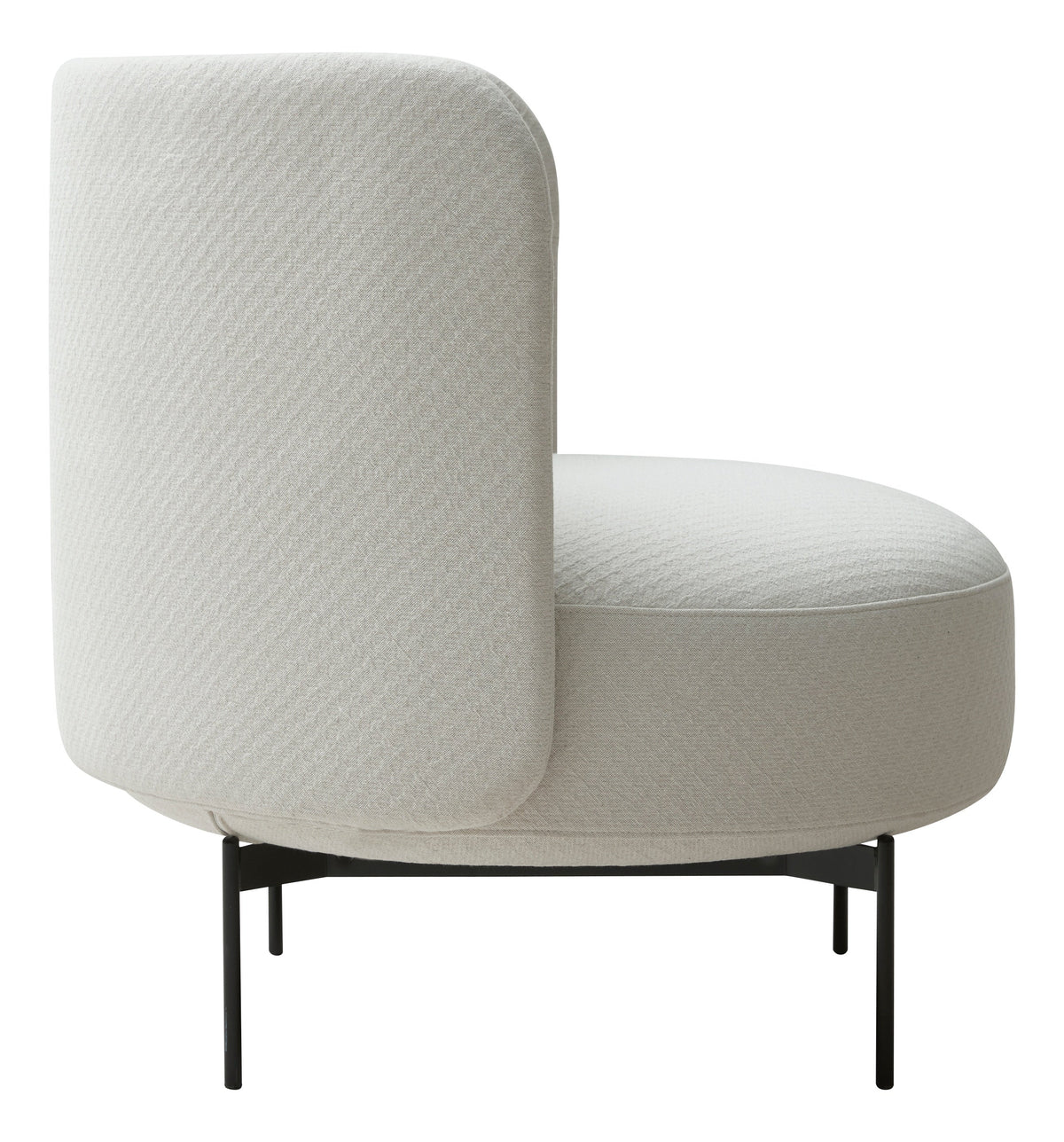 Light gray upholstered chair with a subtle textured pattern and sleek black metal legs. Perfect for modern decor.