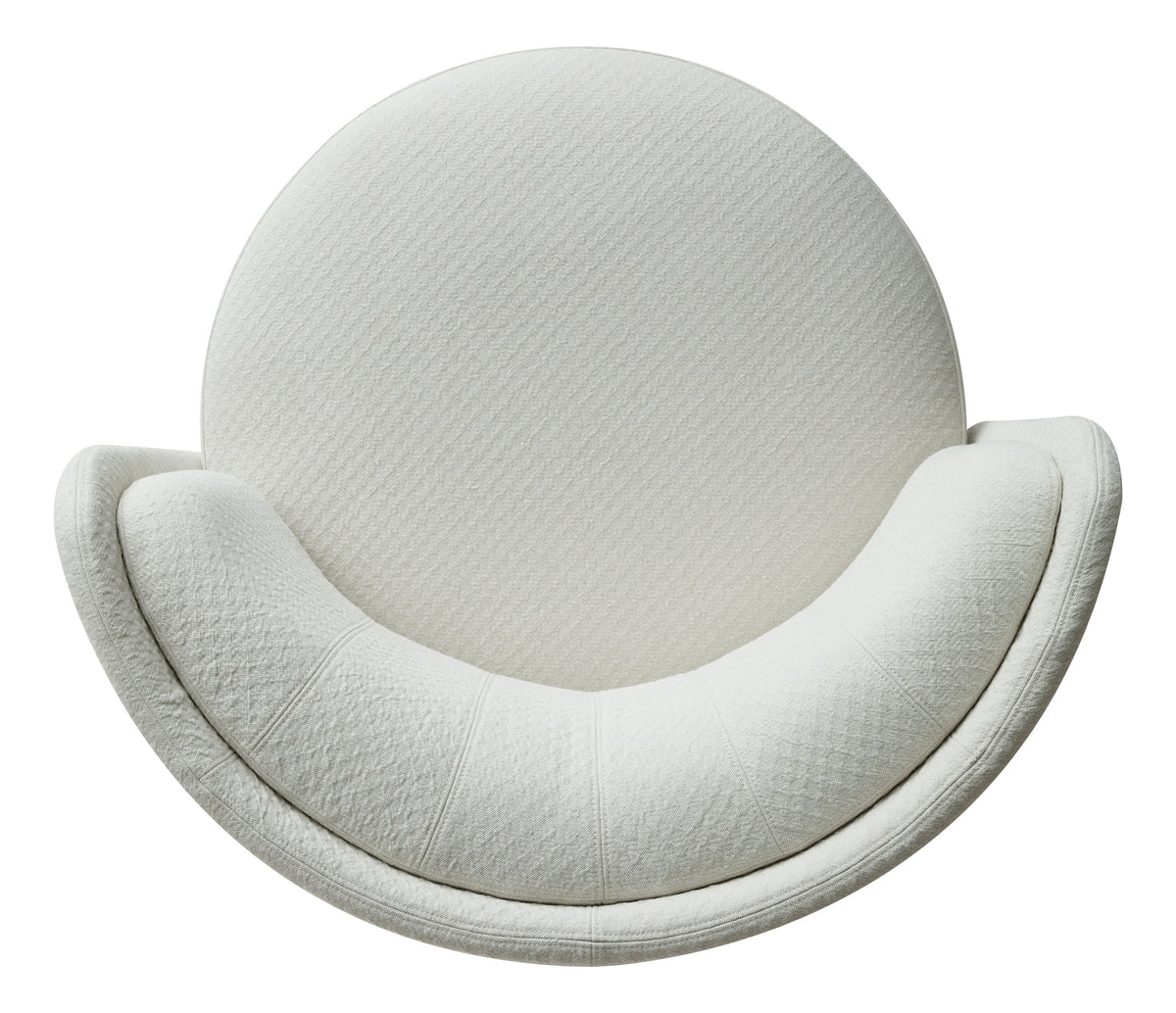 White textured circular chair with a smooth, curved design and subtle quilted pattern. Ideal for modern decor.
