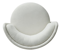 White textured circular chair with a smooth, curved design and subtle quilted pattern. Ideal for modern decor.