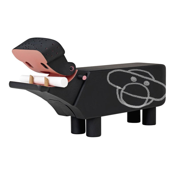 Black and pink hippo-shaped organizer with a playful face pattern and sleek design, perfect for modern decor.