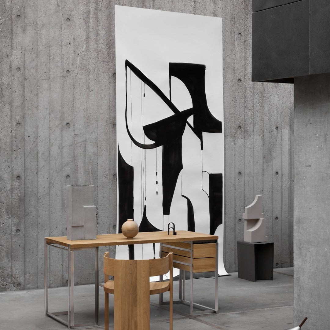 Abstract black and white wall art with geometric patterns, perfect for modern decor.