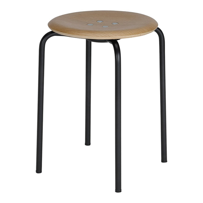Natural wood seat with black metal legs, featuring a simple and modern design. Perfect for versatile decor styles.