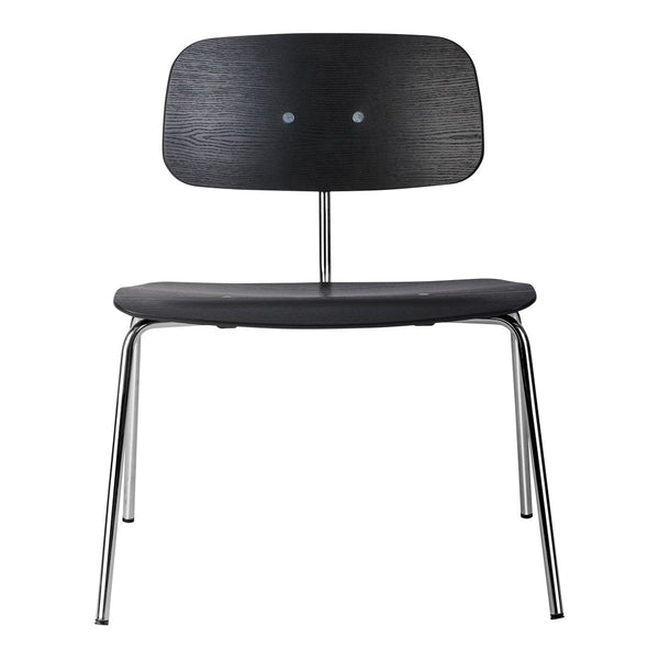 Black wooden chair with a sleek, minimalist design and smooth, unpatterned surfaces.