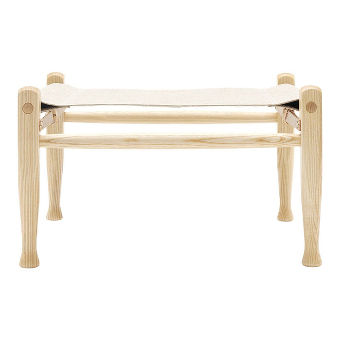 Natural wood frame with creamy white canvas top, featuring minimalist design and clean lines.