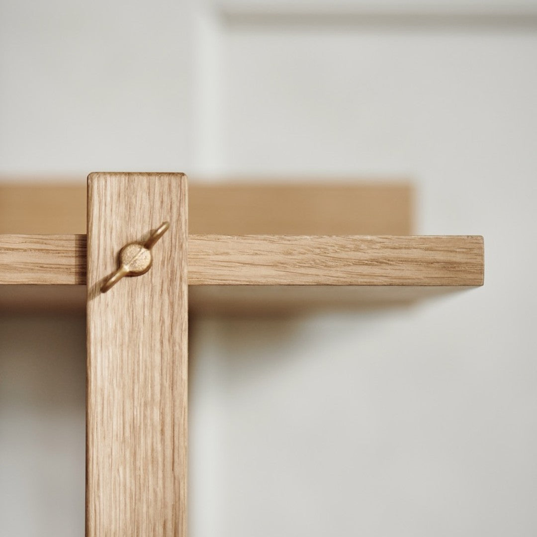 Light oak wood shelf with minimalistic design and soft natural tones, featuring a smooth, matte texture.