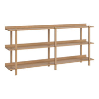 Light wooden shelving unit with a natural finish and simple, clean lines. Features three spacious shelves.