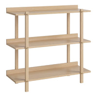 Light wood three-tier shelving unit with a minimalist design and natural finish. Smooth, no visible patterns.