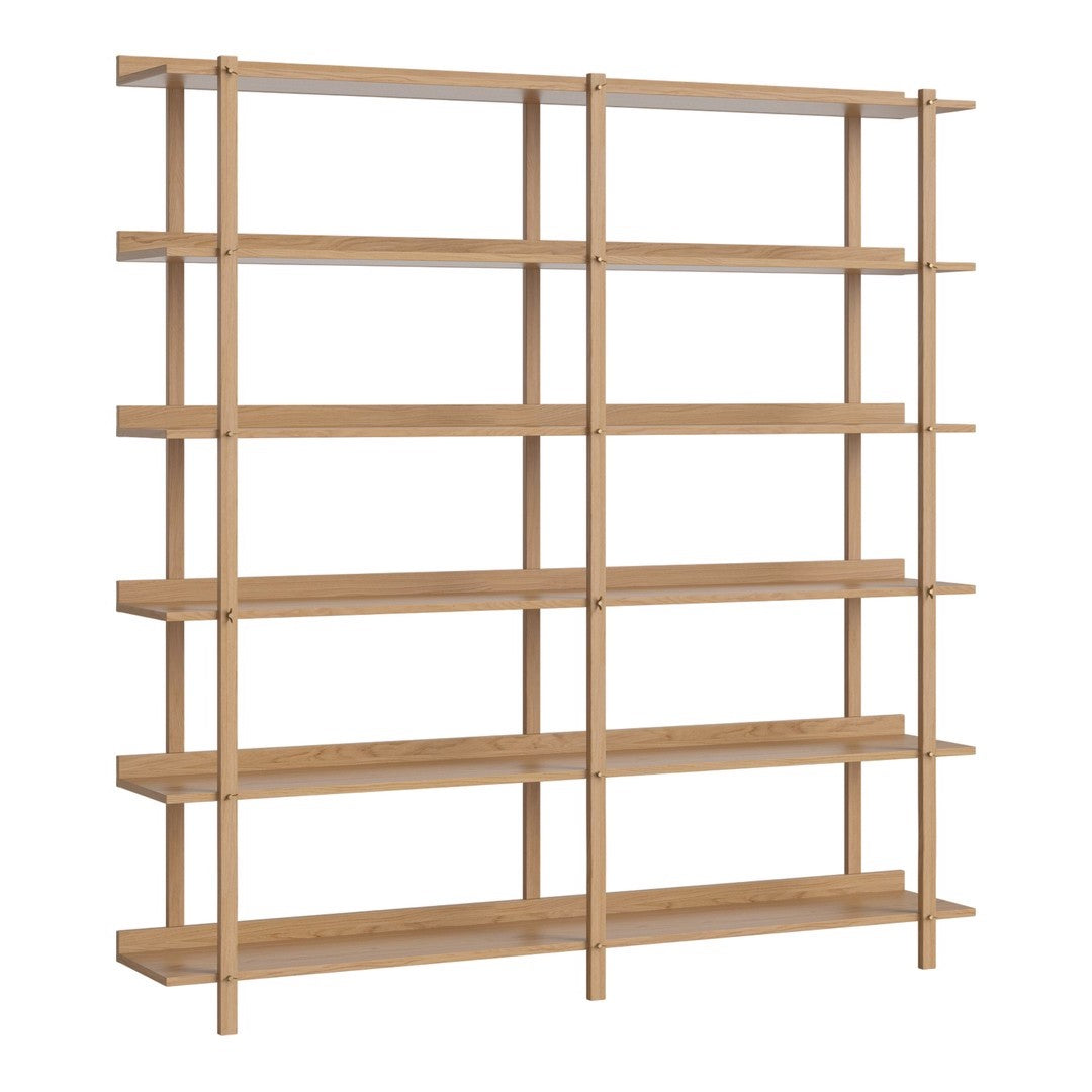 Light oak wood shelving unit with a natural finish and clean, modern lines. Perfect for minimalistic decor.
