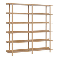 Light oak wood shelving unit with a natural finish and clean, modern lines. Perfect for minimalistic decor.