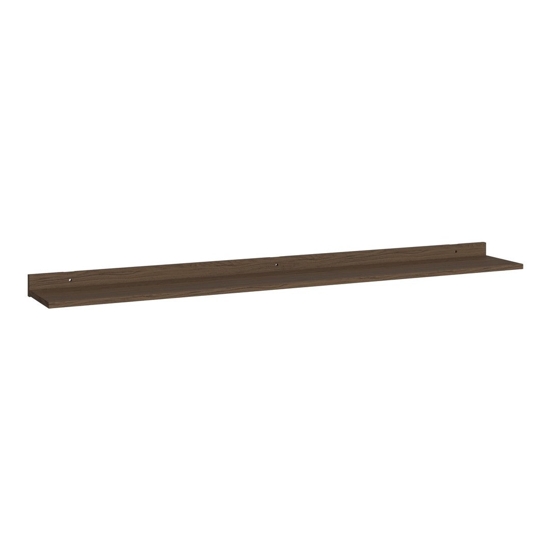 Wide, smooth brown wooden shelf with a sleek design, perfect for minimalistic home decor.